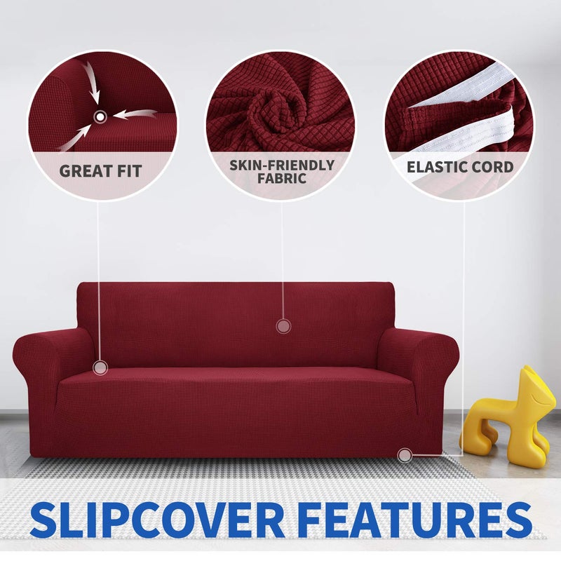 MAXIJIN Stretch Loveseat Sofa Slipcovers 1 Piece Love Seat Couch Covers for 2 Cushion Couch Non Slip Sofa Cover Washable Dog Cat Proof Furniture Protector Pet Friendly (Loveseat, Wine Red) - Image 4